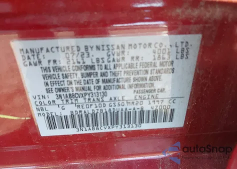 2023 Nissan Sentra Sv Xtronic Cvt z USA, uszkodzony, nr VIN 3N1AB8CVXPY313130